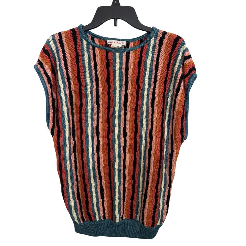Vtg 70s Halston III Sleeveless Knit Abstract Top Size Medium Art Teacher Retro
